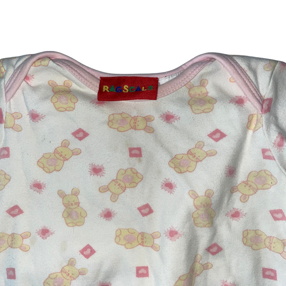 Vintage 90's Ragscals Baby Girl Pink One-Piece Romper 12 Months Bunnies & Hearts - Picture 3 of 5